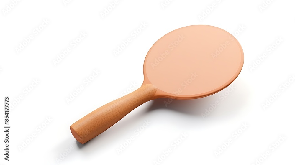 A wooden ping pong paddle isolated on a white background. The paddle is brown and has a smooth, flat surface. The handle is round and easy to grip. A wooden ping pong paddle isolated on a white background. The paddle is brown and has a smooth, flat surface. The handle is round and easy to grip.