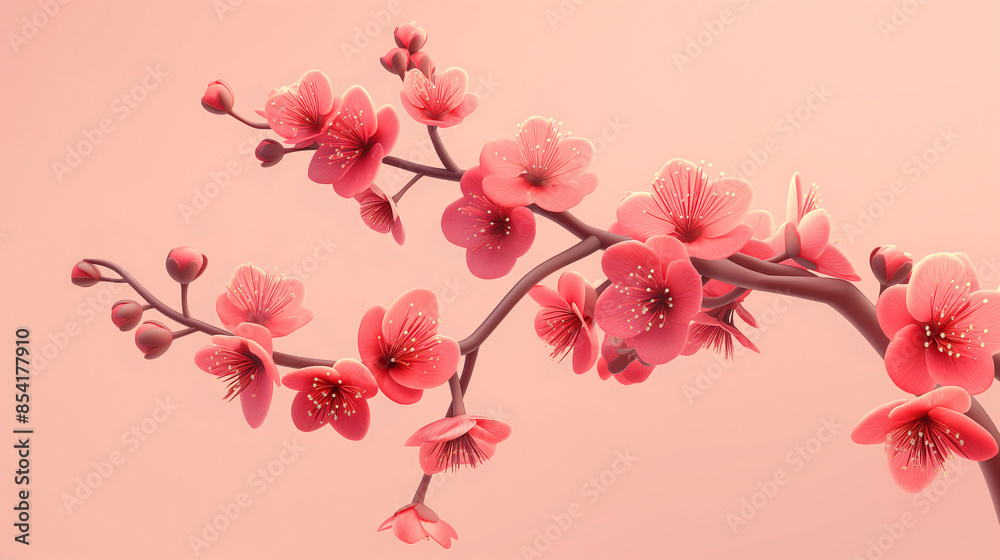 Fototapeta premium Chinese red plum blossom branch of varies sizes and colors