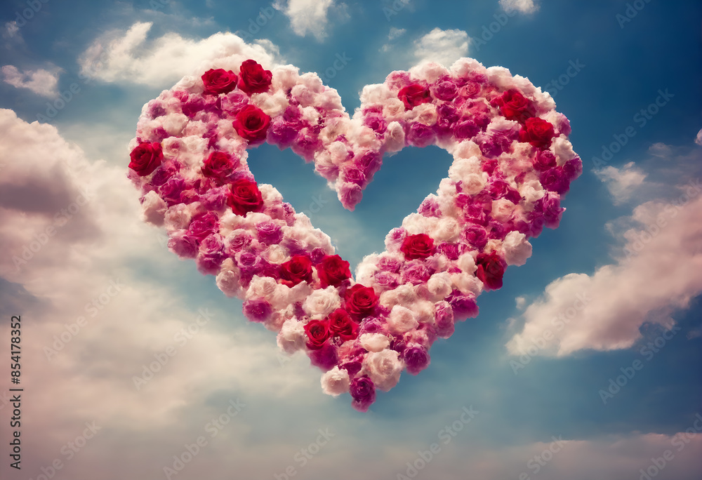 Heart made from clouds with rose flowers Heart made from clouds with rose flowers