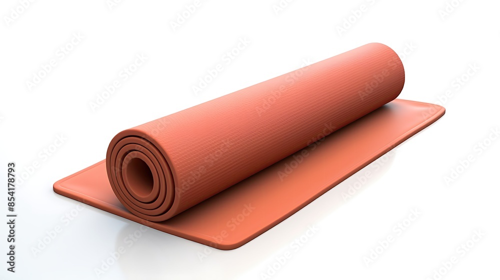 Orange rolled up yoga mat on white background. Close up. Concept of healthy lifestyle, fitness and yoga practice. 3d rendering illustration. Orange rolled up yoga mat on white background. Close up. Concept of healthy lifestyle, fitness and yoga practice. 3d rendering illustration.