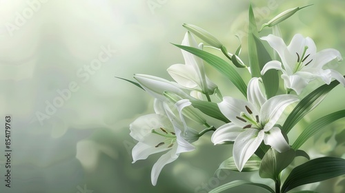 elegant white lily branch symbol of mourning and condolence funeral floral background with copy space digital illustration photo