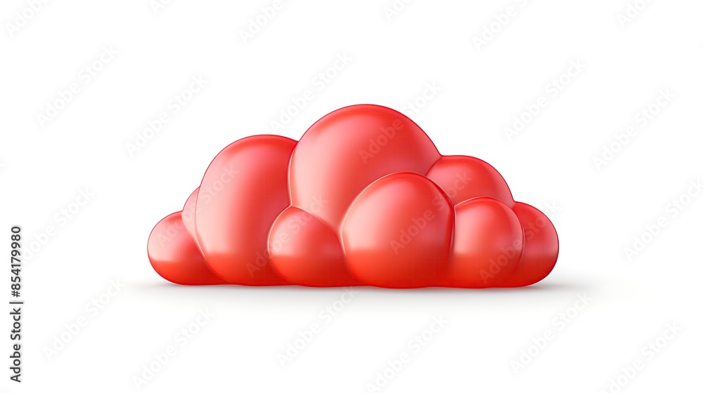 3D rendering of a fluffy red cloud on a white background. The cloud is soft and puffy, with a few small indentations on its surface. 3D rendering of a fluffy red cloud on a white background. The cloud is soft and puffy, with a few small indentations on its surface.