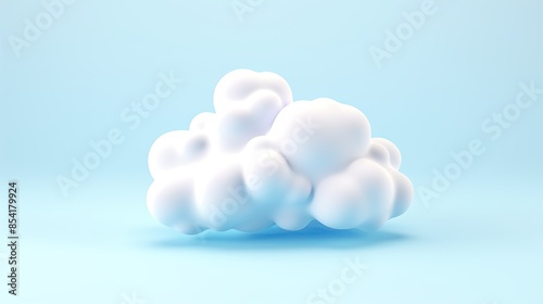 3D rendering of a fluffy white cloud on a blue background. The cloud is soft and puffy, and looks like it could be touched.