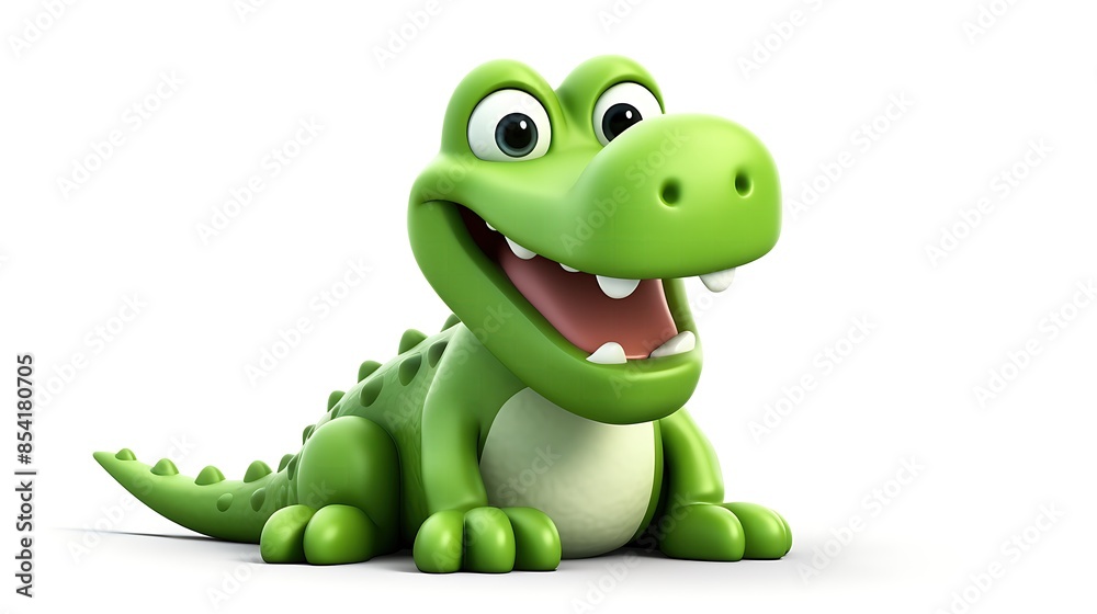 Cute and funny green crocodile smiling happily. 3D illustration. Cute and funny green crocodile smiling happily. 3D illustration.