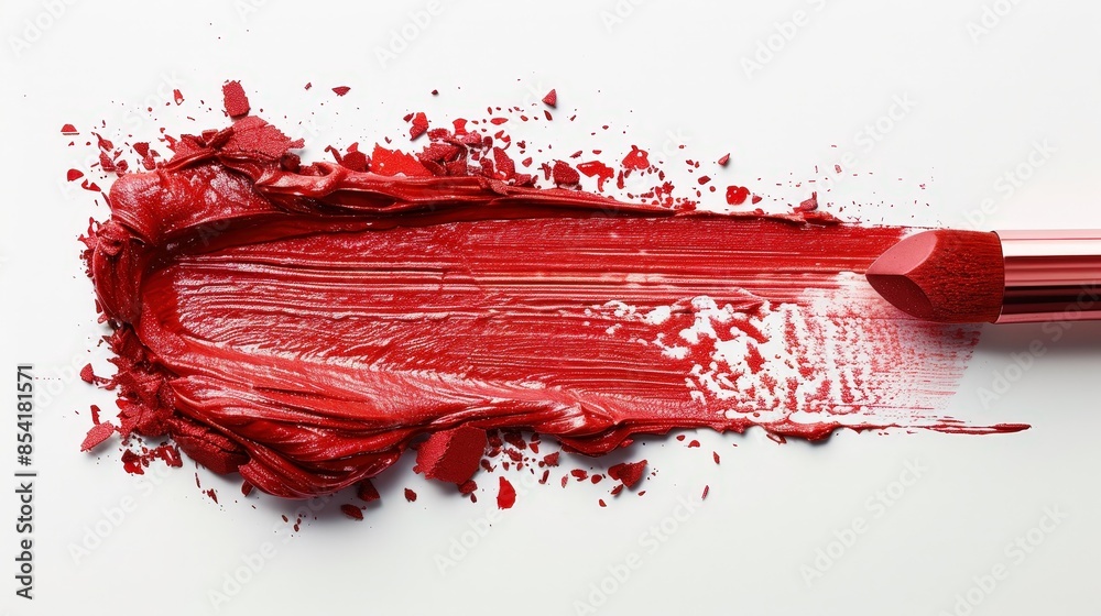 Red Lipstick Swatch With Lipstick Tube On White Background Red Lipstick Swatch With Lipstick Tube On White Background