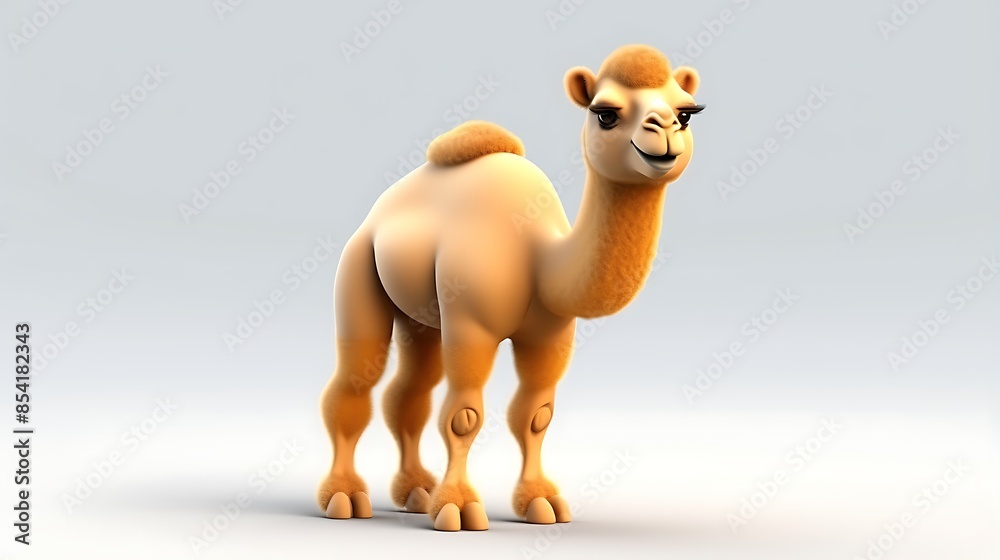 Naklejka premium This is a 3D rendering of a cartoon camel. The camel is standing on a white background and looking at the viewer.