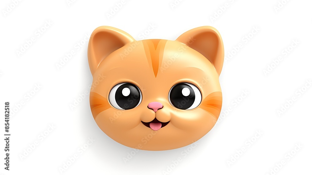 This is a 3D rendering of a cute and adorable cat head. It has big round eyes, a pink nose, and a happy expression on its face.