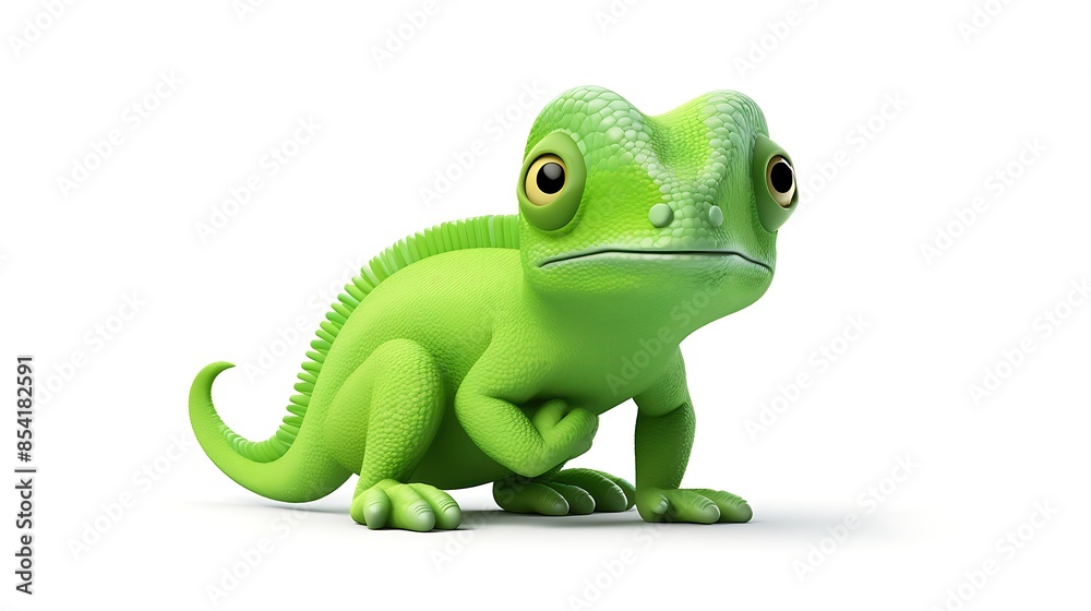 Naklejka premium A cute and colorful 3D illustration of a green chameleon.