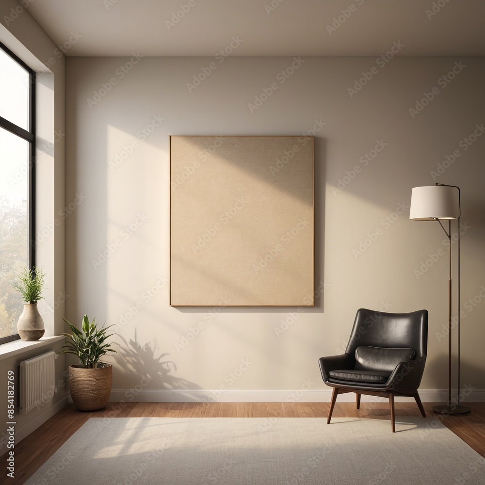Minimalist MidCentury Blank Canvas in Modern Den Interior Minimalist MidCentury Blank Canvas in Modern Den Interior