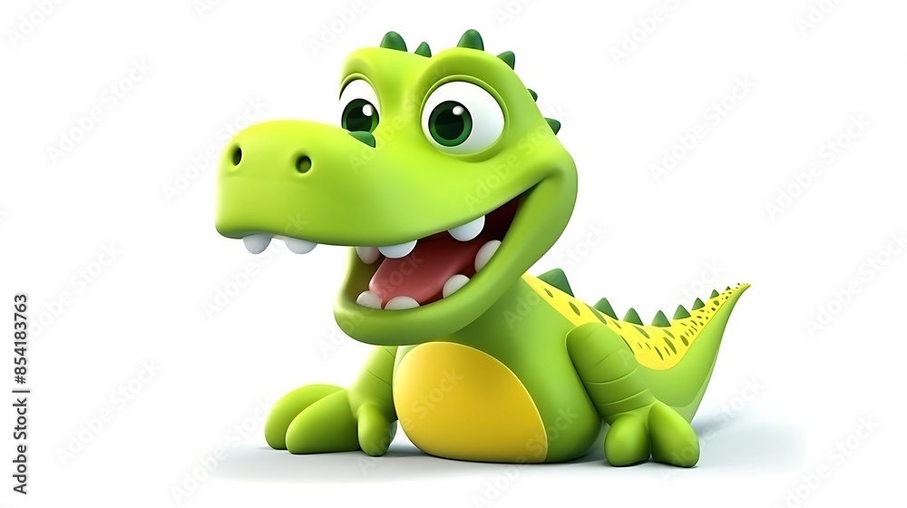 Naklejka premium Cute and funny green crocodile smiling with big eyes. 3D rendering.