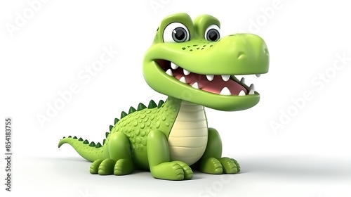 Cute and funny green cartoon crocodile sitting and smiling. Perfect for children's illustrations, games, and animations. © BozStock