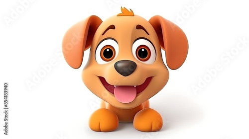 This is a cute and friendly cartoon dog. It has big brown eyes, a black nose, and a happy expression on its face.