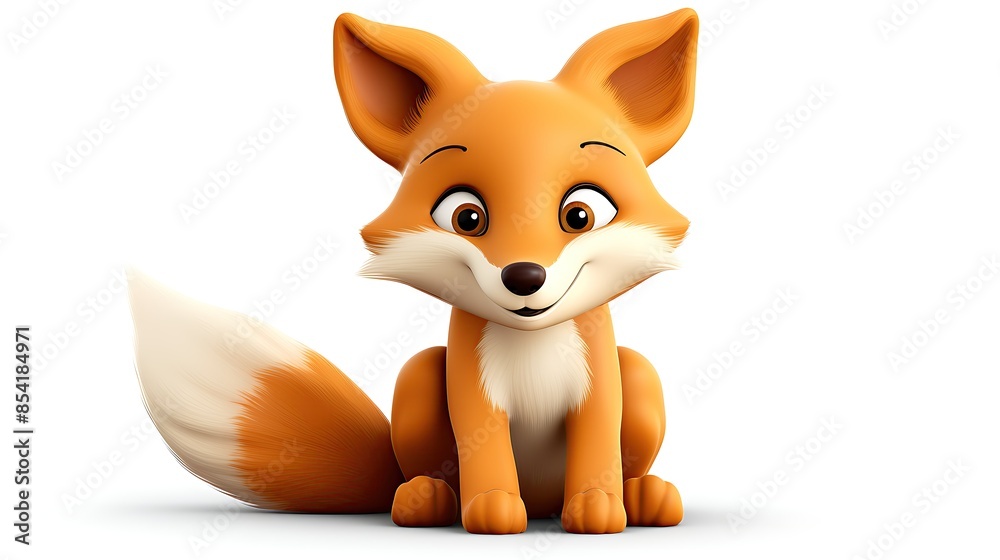 Fototapeta premium Cute cartoon fox sitting down and looking at the camera with a happy expression on its face.