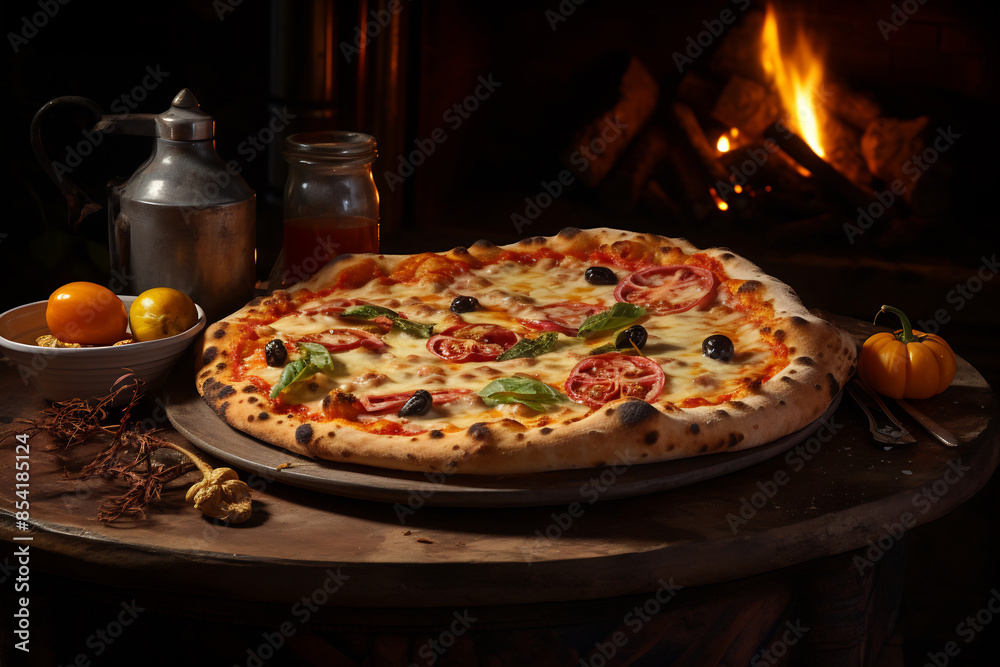 Homemade Pizza Grilling Over Open Flame Homemade Pizza Grilling Over Open Flame