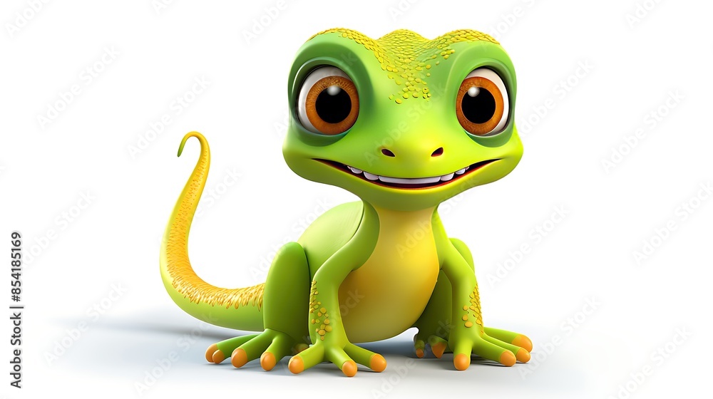 Naklejka premium Cute green gecko with a friendly smile. Perfect for children's books, games, and other fun projects.