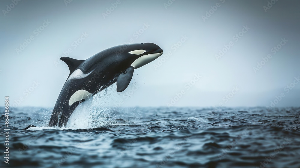 Obraz premium majestic orca killer whale jumping out of the sea wildlife photo