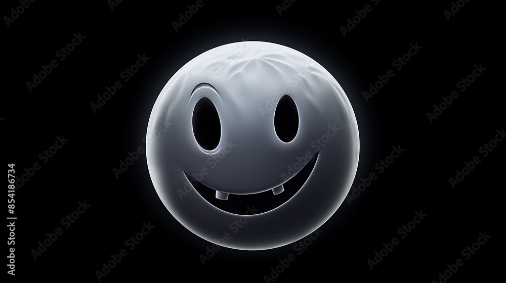 Fototapeta premium 3D rendering of a happy white ghost face with a toothy smile on a black background.