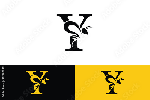 letter y design with bee design illustration concept