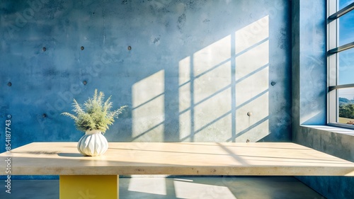 Yellow concrete background with light from the windo