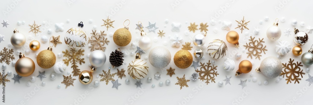 Obraz premium Festive Christmas Decorations on White Background Generative AI