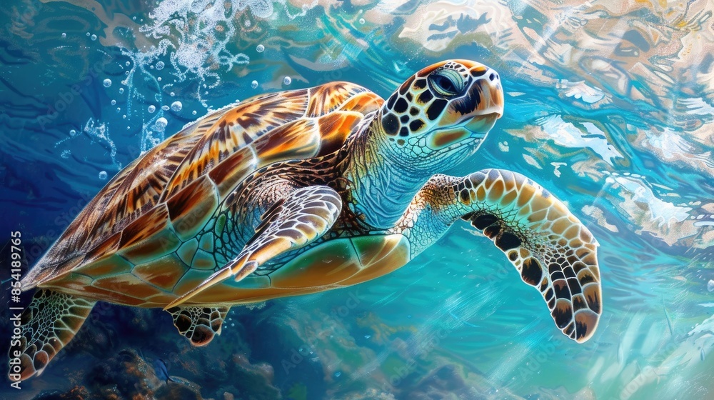 Obraz premium Swimming alongside sea turtles