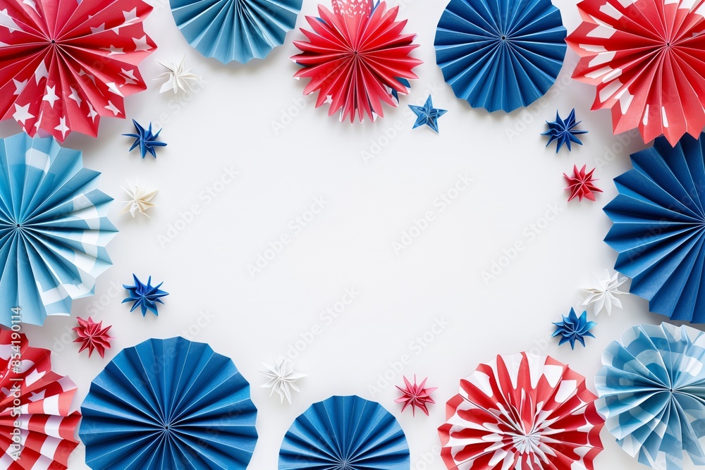 Obraz premium Patriotic Paper Fans Frame for American Holidays
