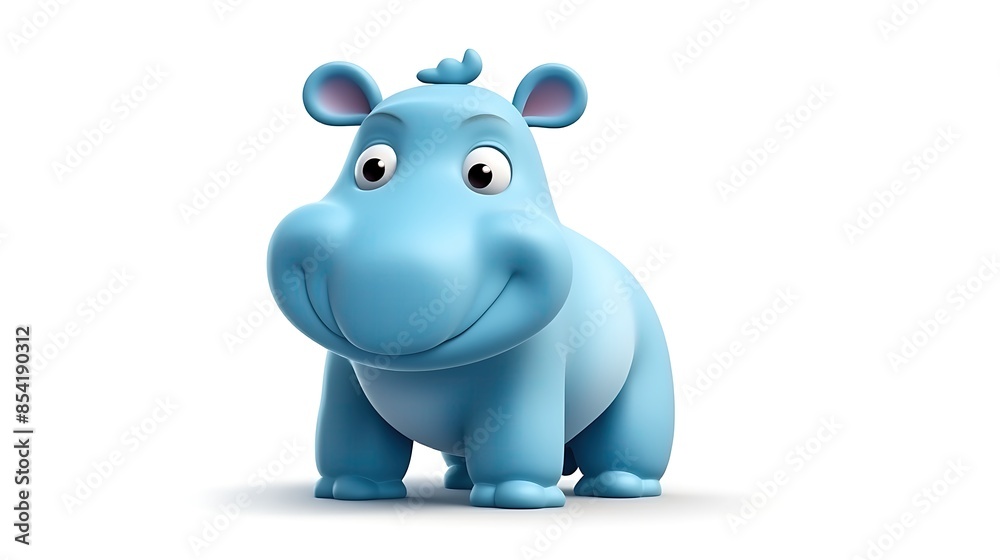 This is a 3D rendering of a blue hippopotamus. It is standing on a white background and has a happy expression on its face. This is a 3D rendering of a blue hippopotamus. It is standing on a white background and has a happy expression on its face.