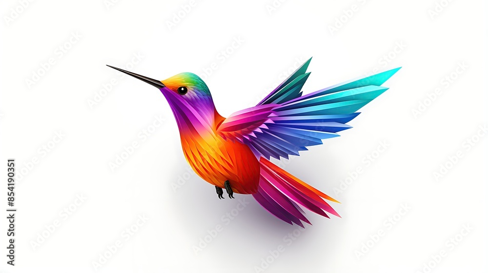 A vibrant hummingbird with bright, colorful feathers. The hummingbird is facing to the left of the viewer. A vibrant hummingbird with bright, colorful feathers. The hummingbird is facing to the left of the viewer.