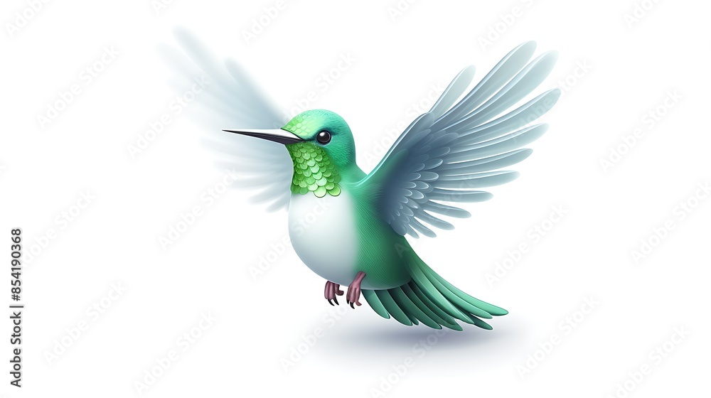 Obraz premium A beautiful hummingbird with vibrant green feathers and a long, thin beak. It is hovering in mid-air, its wings outstretched.
