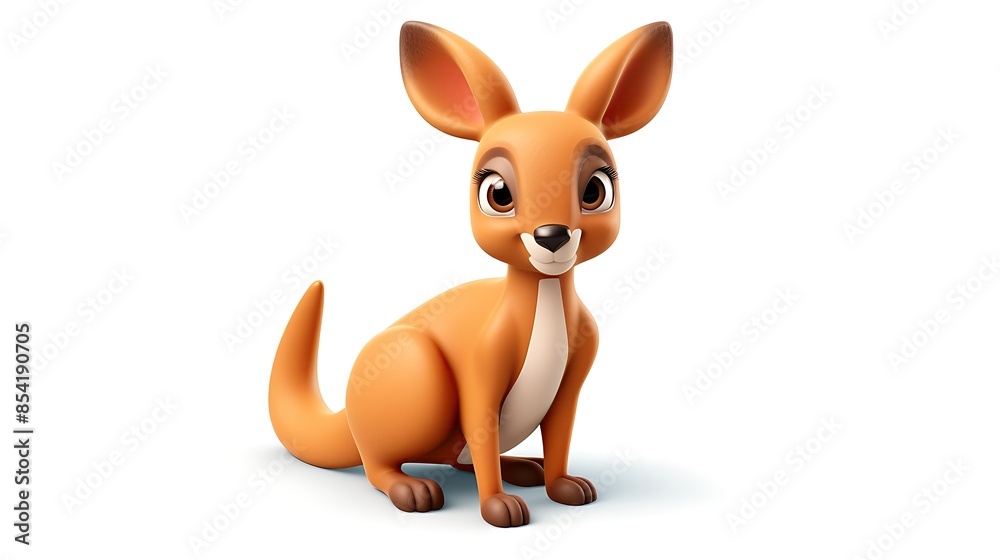 Cute cartoon kangaroo sitting on a white background. The kangaroo has big eyes, a pink nose, and a long tail. Cute cartoon kangaroo sitting on a white background. The kangaroo has big eyes, a pink nose, and a long tail.