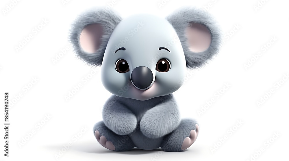 Naklejka premium Cute and cuddly koala bear sitting on a white background. The koala has big, round eyes and a fluffy gray coat.