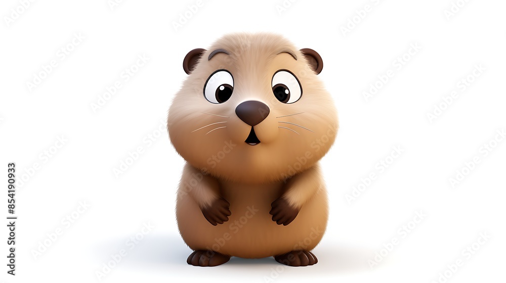 A cute and cuddly 3D rendering of a baby quokka, with big eyes and a surprised expression on its face. Isolated on a white background. A cute and cuddly 3D rendering of a baby quokka, with big eyes and a surprised expression on its face. Isolated on a white background.