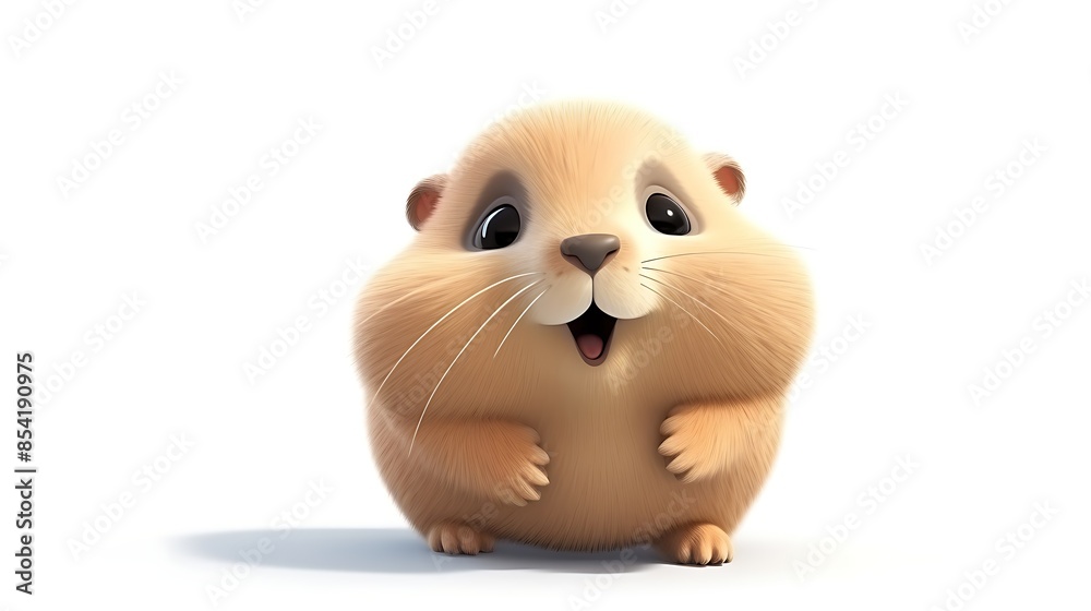 Cute and cuddly hamster looking up at you with a happy expression on its face. It has light brown fur and big, round eyes.