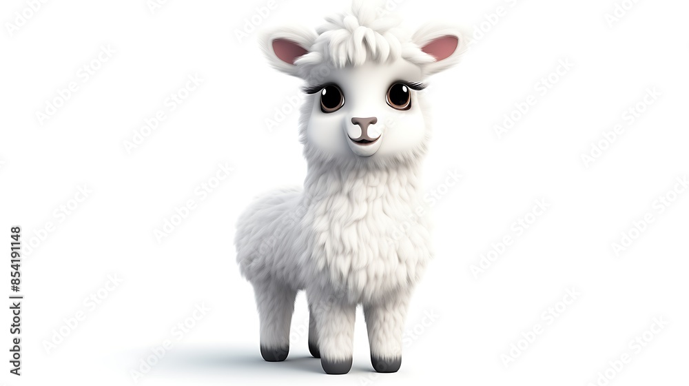 3D rendering of a cute llama. The llama is standing on a white background and looking at the camera. It has big brown eyes and a pink nose. 3D rendering of a cute llama. The llama is standing on a white background and looking at the camera. It has big brown eyes and a pink nose.
