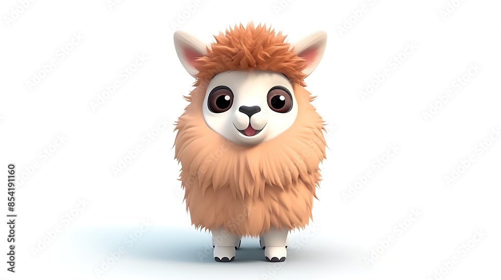 Cute llama standing on a white background. It has brown fur, big eyes, and a happy expression on its face. Cute llama standing on a white background. It has brown fur, big eyes, and a happy expression on its face.