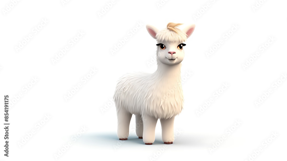 A cute and cuddly llama standing on a white background. The llama has a fluffy white coat, big brown eyes, and a pink nose. A cute and cuddly llama standing on a white background. The llama has a fluffy white coat, big brown eyes, and a pink nose.