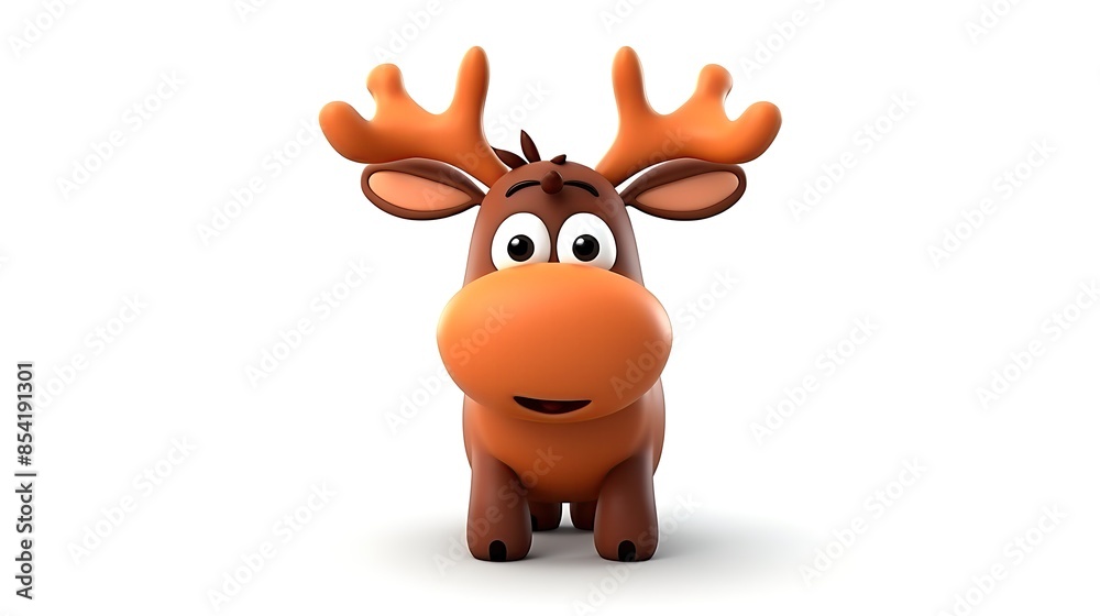 3D rendering of a cute cartoon moose. The moose is standing on a white background and looking at the camera with a curious expression. 3D rendering of a cute cartoon moose. The moose is standing on a white background and looking at the camera with a curious expression.