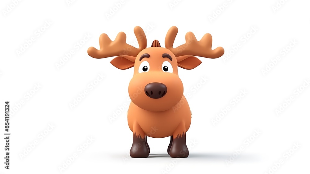 3D rendering of a cute cartoon reindeer. The reindeer is standing on a white background and looking at the camera. 3D rendering of a cute cartoon reindeer. The reindeer is standing on a white background and looking at the camera.