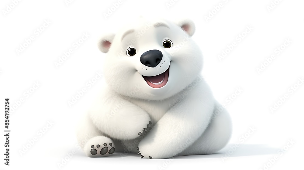 A cute and cuddly polar bear cub is sitting on a white background. The cub is smiling and has its paws together. A cute and cuddly polar bear cub is sitting on a white background. The cub is smiling and has its paws together.