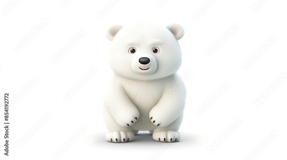 A cute and cuddly polar bear cub is sitting on a white background. The cub is looking at the camera with a curious expression on its face. A cute and cuddly polar bear cub is sitting on a white background. The cub is looking at the camera with a curious expression on its face.