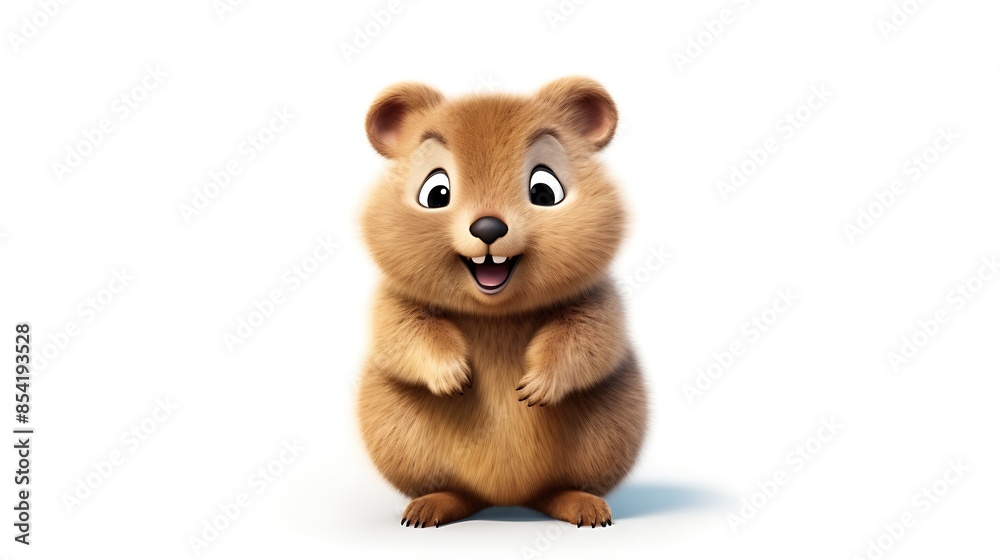 A cute and cuddly quokka standing on its hind legs with a big smile on its face. It has big, round eyes and fluffy brown fur. A cute and cuddly quokka standing on its hind legs with a big smile on its face. It has big, round eyes and fluffy brown fur.