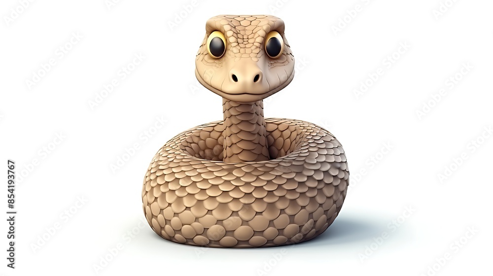 Fototapeta premium beige cartoon snake with big eyes on a white background, 3d illustration