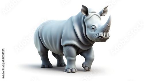 A 3D rendering of a rhinoceros, a large herbivorous mammal with a distinctive horn on its nose.