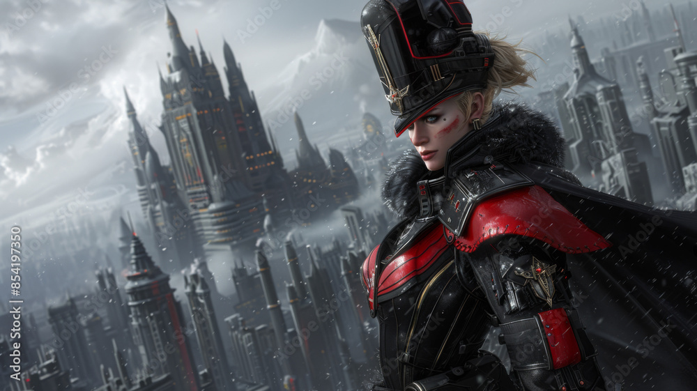 Naklejka premium fashion portrait of a powerful futuristic female character