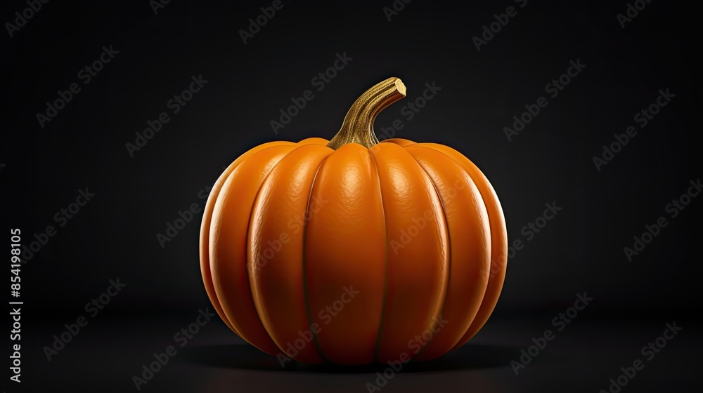 This is a photo of a pumpkin. It is a large, orange pumpkin with a brown stem. The pumpkin is sitting on a dark surface. The background is black. This is a photo of a pumpkin. It is a large, orange pumpkin with a brown stem. The pumpkin is sitting on a dark surface. The background is black.