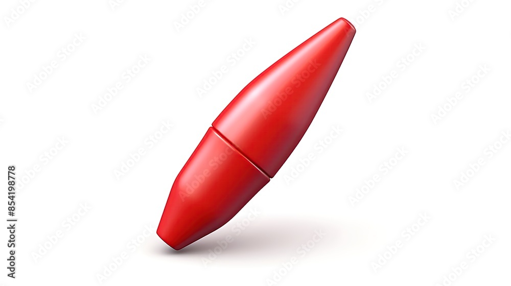 A sleek red pen rests on a white background. The pen is slightly angled, with its tip pointed towards the ground.