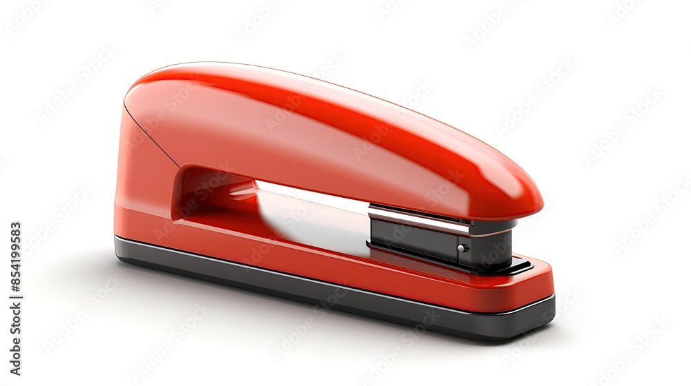 **Red stapler on white background. 3D illustration.** This is a simple, clean, and professional image of a red stapler on a white background. **Red stapler on white background. 3D illustration.** This is a simple, clean, and professional image of a red stapler on a white background.