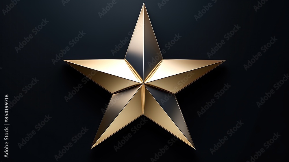 Obraz premium This is a 3D rendering of a gold star on a black background. The star is five-pointed and has a shiny, metallic surface.