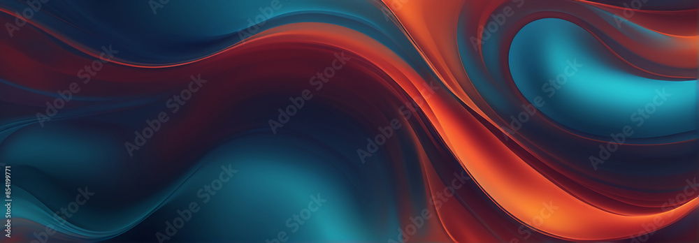 Obraz premium Vibrant orange teal white psychedelic grainy gradient color flow wave on black background, music cover dance party poster design 