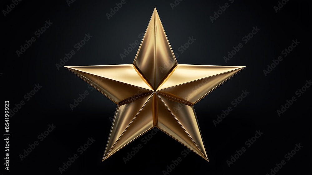 Obraz premium This is a 3D rendering of a gold star on a black background. The star is simple, elegant, and has a reflective surface.